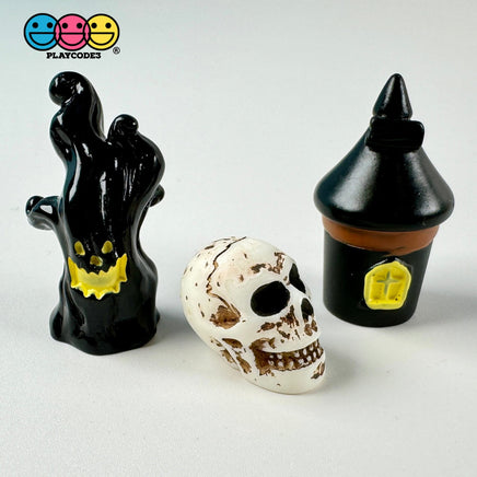 Halloween Miniature Skull Head Ghost Tree Haunted House 3D Holiday 4Pcs Cabochons Decoden Charm 10