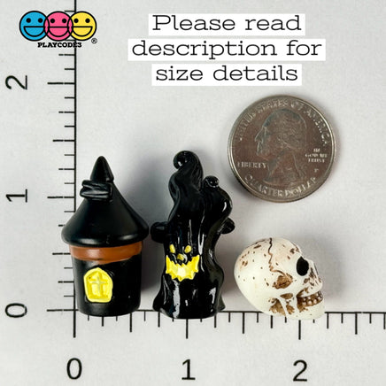 Halloween Miniature Skull Head Ghost Tree Haunted House 3D Holiday 4Pcs Cabochons Decoden Charm 10