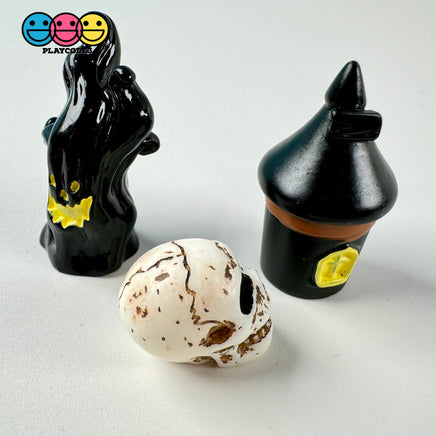 Halloween Miniature Skull Head Ghost Tree Haunted House 3D Holiday 4Pcs Cabochons Decoden Charm 10
