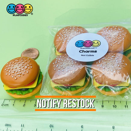 Hamburger 3D Realistic Charms Cabochons 4Pcs Charm