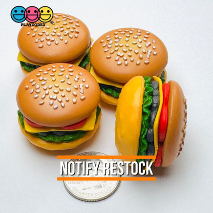 Hamburger Realistic Burgers Charms Cabochons Fake Food Miniature 4 pcs Charm