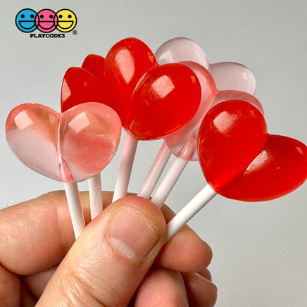 Heart Shape Lollipops Red Pink Transparent Fake Candy Charm Valentines Day Charms Cabochons 10 Pcs