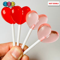 Heart Shape Lollipops Red Pink Transparent Fake Candy Charm Valentines Day Charms Cabochons 10 Pcs