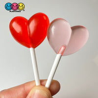 Heart Shape Lollipops Red Pink Transparent Fake Candy Charm Valentines Day Charms Cabochons 10 Pcs