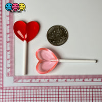Heart Shape Lollipops Red Pink Transparent Fake Candy Charm Valentines Day Charms Cabochons 10 Pcs