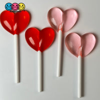 Heart Shape Lollipops Red Pink Transparent Fake Candy Charm Valentines Day Charms Cabochons 10 Pcs