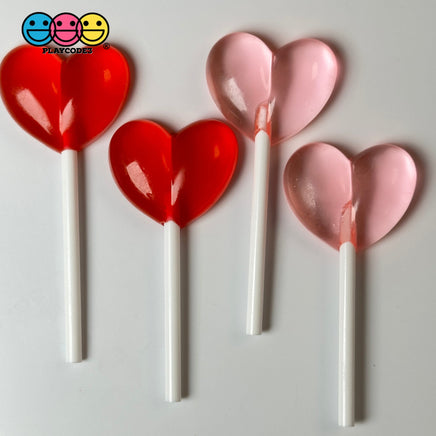 Heart Shape Lollipops Red Pink Transparent Fake Candy Charm Valentines Day Charms Cabochons 10 Pcs