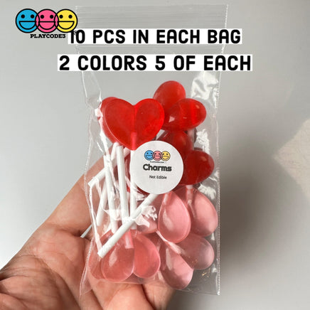 Heart Shape Lollipops Red Pink Transparent Fake Candy Charm Valentines Day Charms Cabochons 10 Pcs
