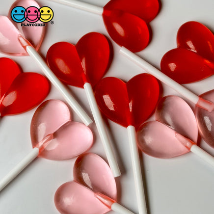 Heart Shape Lollipops Red Pink Transparent Fake Candy Charm Valentines Day Charms Cabochons 10 Pcs