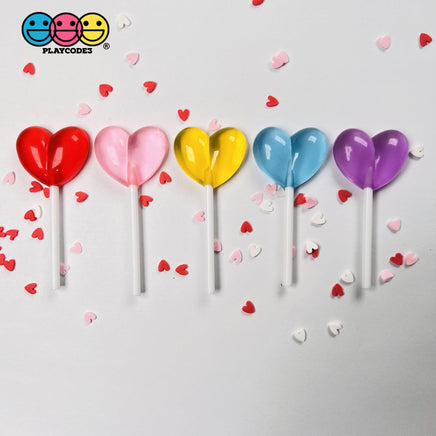 Heart Shape Lollipops Transparent Fake Candy Charm Valentines Day Charms Cabochons 10 Pcs