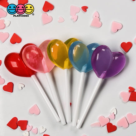 Heart Shape Lollipops Transparent Fake Candy Charm Valentines Day Charms Cabochons 10 Pcs