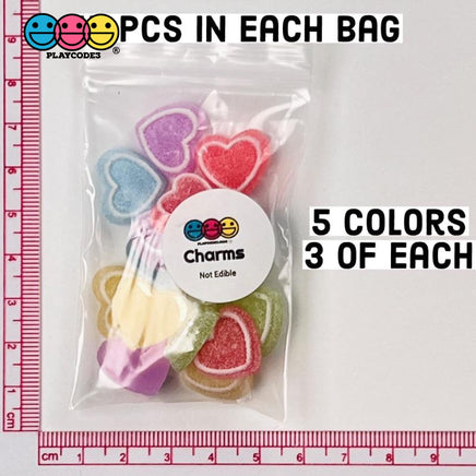 Heart Shaped Fake Candy Sugar Coated Hearts Charm Valentines Day Charms Cabochons 15 Pcs