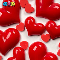 Heart Shaped Flatback Charms Red Valentines Day Cabochons 2 Sizes 10 Pcs Charm