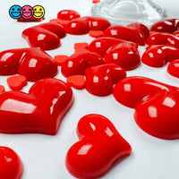 Heart Shaped Flatback Charms Red Valentines Day Cabochons 2 Sizes 10 Pcs Charm