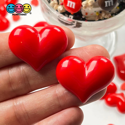 Heart Shaped Flatback Charms Red Valentines Day Cabochons 2 Sizes 10 Pcs Large Charm