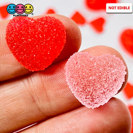Heart Shaped Fake Candy Sugar Coated Hearts Charm Valentines Day Cabochons 2 Colors 12 Pcs
