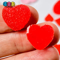 Heart Shaped Fake Candy Sugar Coated Hearts Charm Valentines Day Cabochons 2 Colors 12 Pcs
