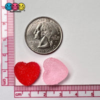 Heart Shaped Fake Candy Sugar Coated Hearts Charm Valentines Day Cabochons 2 Colors 12 Pcs