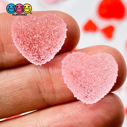 Heart Shaped Fake Candy Sugar Coated Hearts Charm Valentines Day Cabochons 2 Colors 12 Pcs