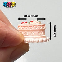 Heart Shaped Pink Mini Decorated Flowers Cake Charm Valentines Day Charms Decoden Cabochons 5 Pcs