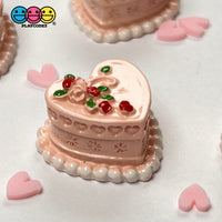 Heart Shaped Pink Mini Decorated Flowers Cake Charm Valentines Day Charms Decoden Cabochons 5 Pcs