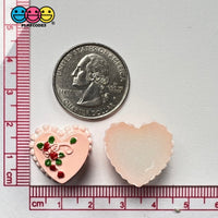 Heart Shaped Pink Mini Decorated Flowers Cake Charm Valentines Day Charms Decoden Cabochons 5 Pcs