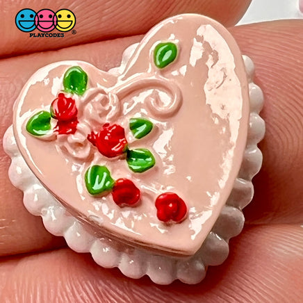 Heart Shaped Pink Mini Decorated Flowers Cake Charm Valentines Day Charms Decoden Cabochons 5 Pcs