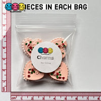 Heart Shaped Pink Mini Decorated Flowers Cake Charm Valentines Day Charms Decoden Cabochons 5 Pcs