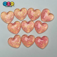 Heart Shaped Translucent Glitter Filled Red Pink Hearts Charm Valentines Day Cabochons 10 Pcs