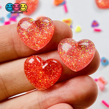 Heart Shaped Translucent Glitter Filled Red Hearts Charm Valentines Day Cabochons 10 Pcs