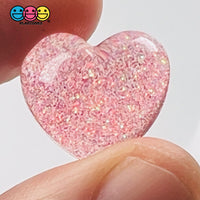 Heart Shaped Translucent Glitter Filled Red Hearts Charm Valentines Day Cabochons 10 Pcs