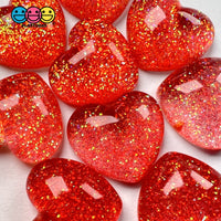 Heart Shaped Translucent Glitter Filled Red Hearts Charm Valentines Day Cabochons 10 Pcs