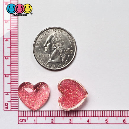 Heart Shaped Translucent Glitter Filled Red Hearts Charm Valentines Day Cabochons 10 Pcs