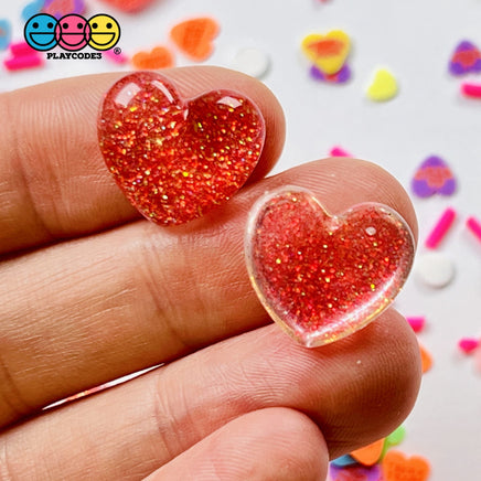 Heart Shaped Translucent Glitter Filled Red Hearts Charm Valentines Day Cabochons 10 Pcs