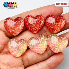 Heart Shaped Translucent Glitter Filled Red Pink Hearts Charm Valentines Day Cabochons 10 Pcs