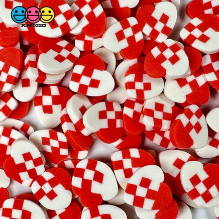 Hearts Red White Checker Plaid Fimo Slices Fake Sprinkles Valentine Decoden Funfetti 5/10 Mm