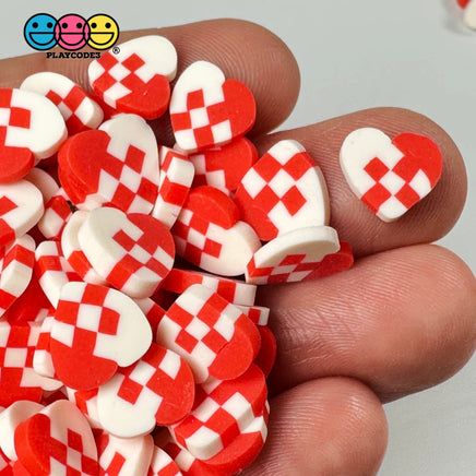 Hearts Red White Checker Plaid Fimo Slices Fake Sprinkles Valentine Decoden Funfetti 5/10 Mm