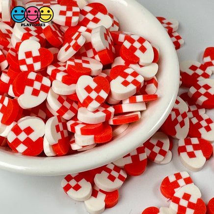 Hearts Red White Checker Plaid Fimo Slices Fake Sprinkles Valentine Decoden Funfetti 5/10 Mm