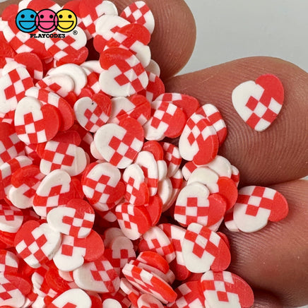 Hearts Red White Checker Plaid Fimo Slices Fake Sprinkles Valentine Decoden Funfetti 5/10 Mm