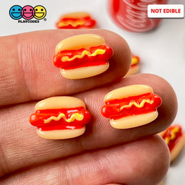 Hotdogs With Mustard Mini Flatback Charms Cabochons Fast Food Frankfurter Decoden 10 Pcs Charm
