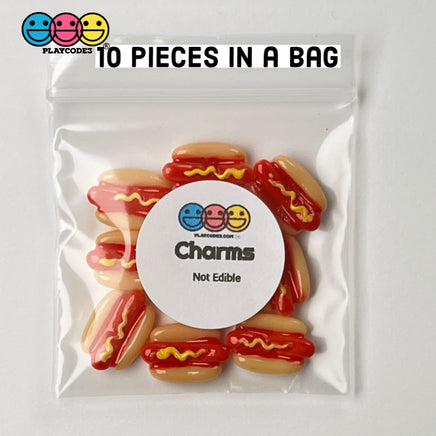 Hotdogs With Mustard Mini Flatback Charms Cabochons Fast Food Frankfurter Decoden 10 Pcs Charm