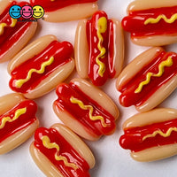 Hotdogs With Mustard Mini Flatback Charms Cabochons Fast Food Frankfurter Decoden 10 Pcs Charm