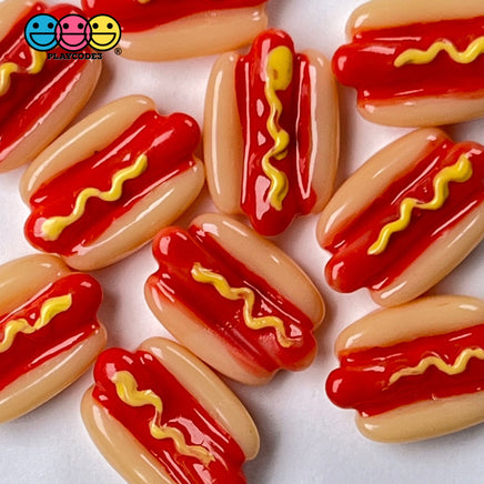 Hotdogs With Mustard Mini Flatback Charms Cabochons Fast Food Frankfurter Decoden 10 Pcs Charm