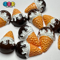 Fake Tiny Ice Cream Cone Dripping Chocolate Flatback Cabochons Decoden Charm 10 Pcs Playcode3 Llc