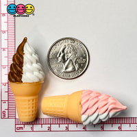 Ice Cream Cones Vanilla And Chocolate Or Strawberry Cone Charm Cabochons 5Pcs