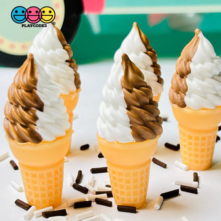 Ice Cream Cones Vanilla And Chocolate Or Strawberry Cone Charm Cabochons 5Pcs