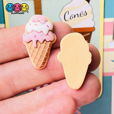 Ice Cream On Cone Popsicle Strawberry Blueberry Flatback Charms Cabochons Dessert Plastic Resin 10