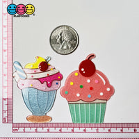 Ice Cream Sundae Cupcake Charms Glitter Planar Cabochons Decoden 2 Types 10 Pcs Charm