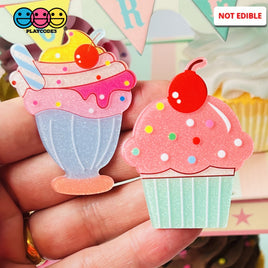 Ice Cream Sundae Cupcake Charms Glitter Planar Cabochons Decoden 2 Types 10 Pcs Charm