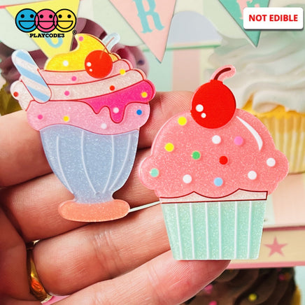 Ice Cream Sundae Cupcake Charms Glitter Planar Cabochons Decoden 2 Types 10 Pcs Charm